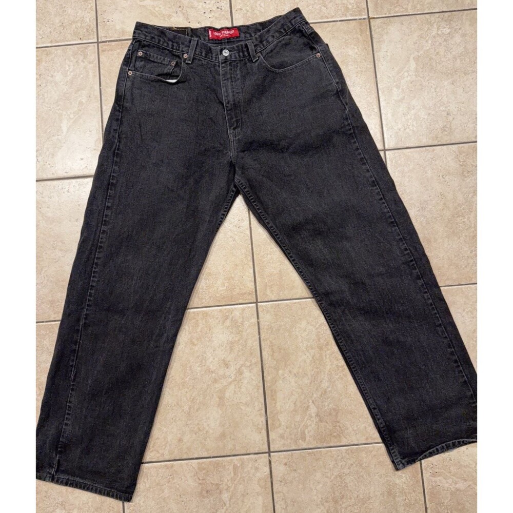 Levis 569 Jeans Mens 34x32 Black Loose Straight Dark Wash Baggy Denim Wide Leg